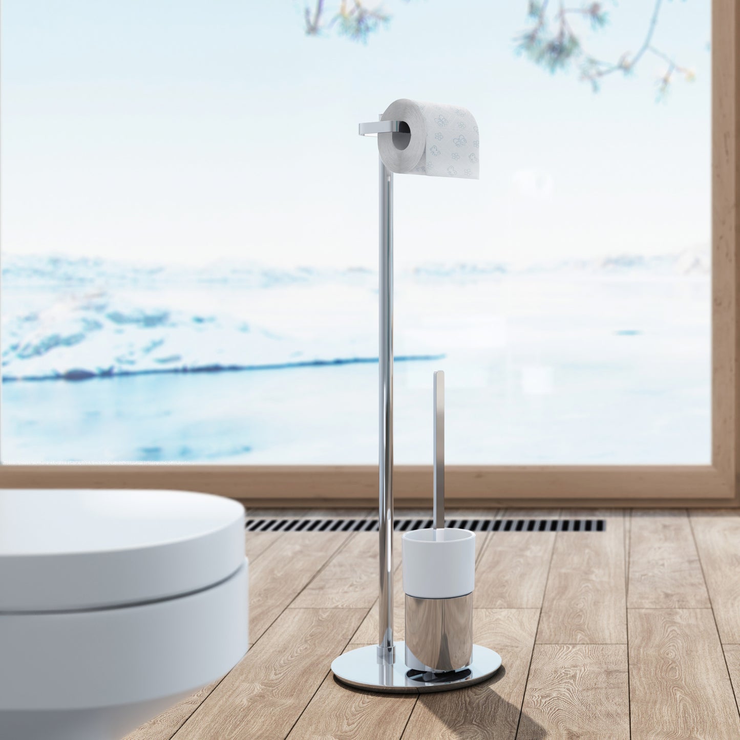 Smedbo Outline Toilettenpapierhalter mit WC-Bürste chrom matt Glas