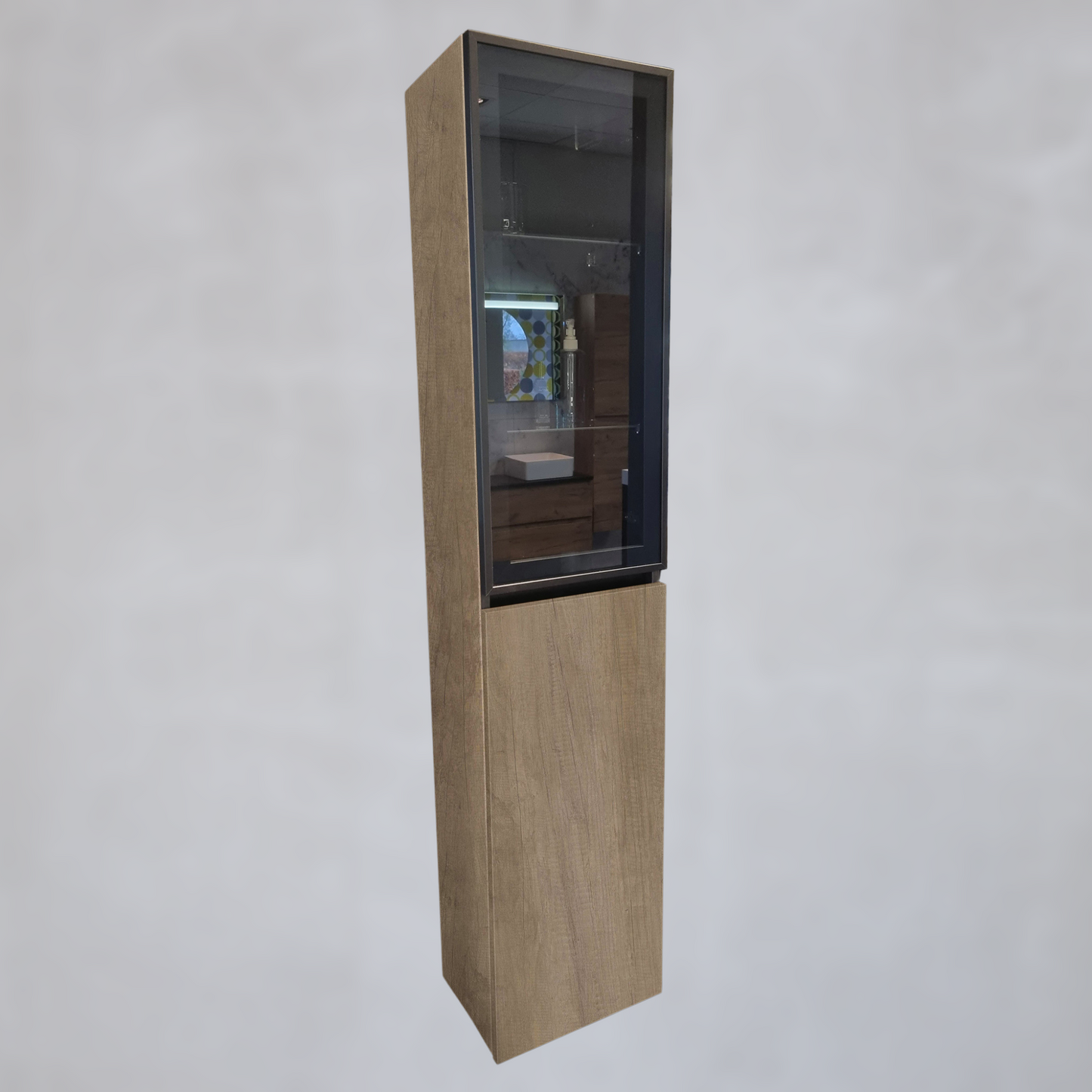 Bad Hochschrank mit Holz- und Glastür