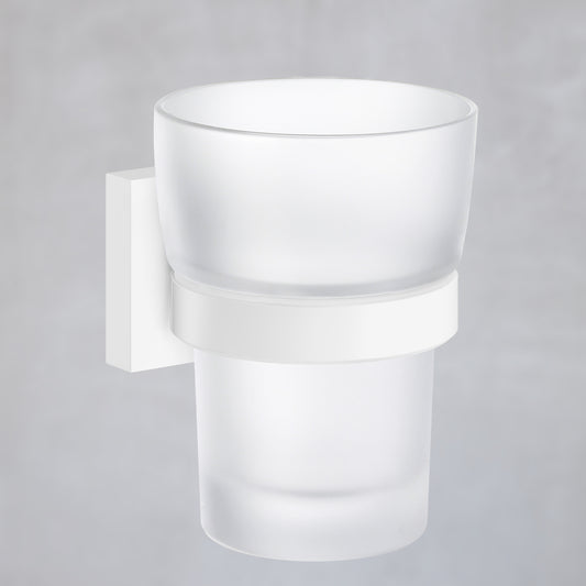 Smedbo House Zahnputzbecher glas mit Halter matt weiß